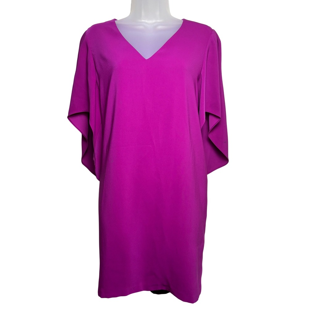 Anna Cate Magenta Pink Wide Flutter Sleeve V-Neck Shift‎ Midi Dress Womens Small